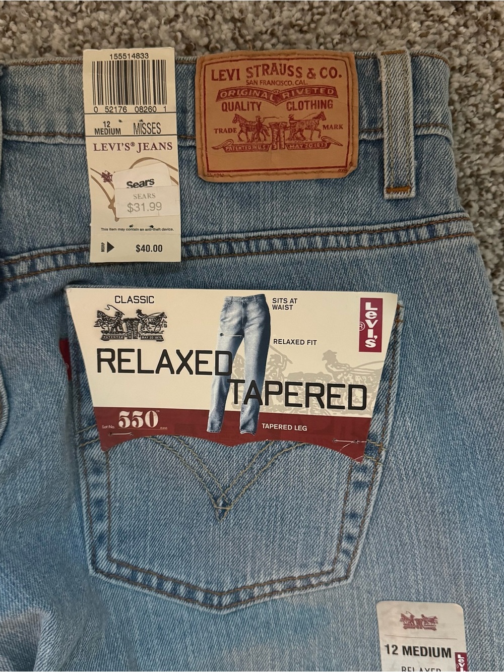 Vintage Y2K Levi’s 550 Women's Relaxed Tapered Jeans 12M Deadstock NWT Oct 2007